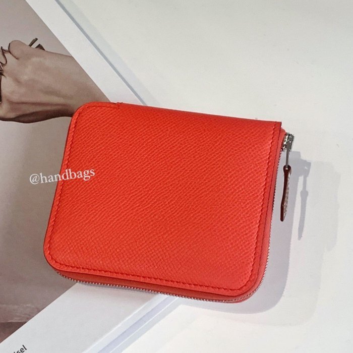 全新 現貨 HERMES Silk'in 火焰橘 6卡 粉色 內裏 絲巾 零錢 短夾-0