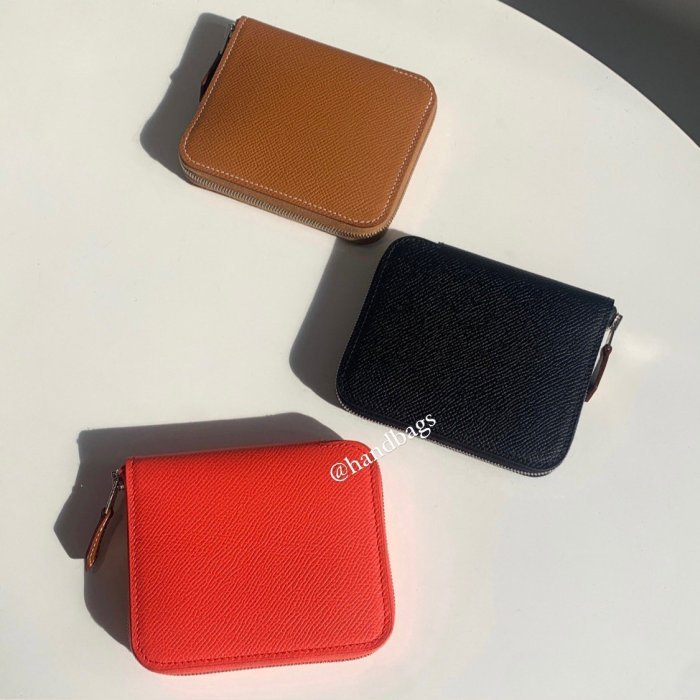 全新 現貨 HERMES Silk'in 火焰橘 6卡 粉色 內裏 絲巾 零錢 短夾-3
