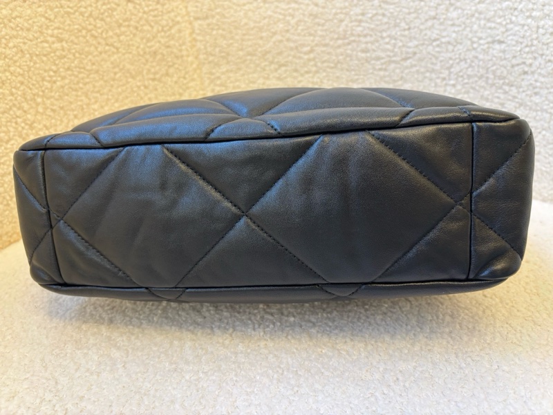 CHANEL香奈兒 19Bag 晶片菱格紋鏈條手柄 小羊皮 口蓋包手提斜挎單肩包 中號 女款 黑色長30cm 寬10cm 高20cm-7