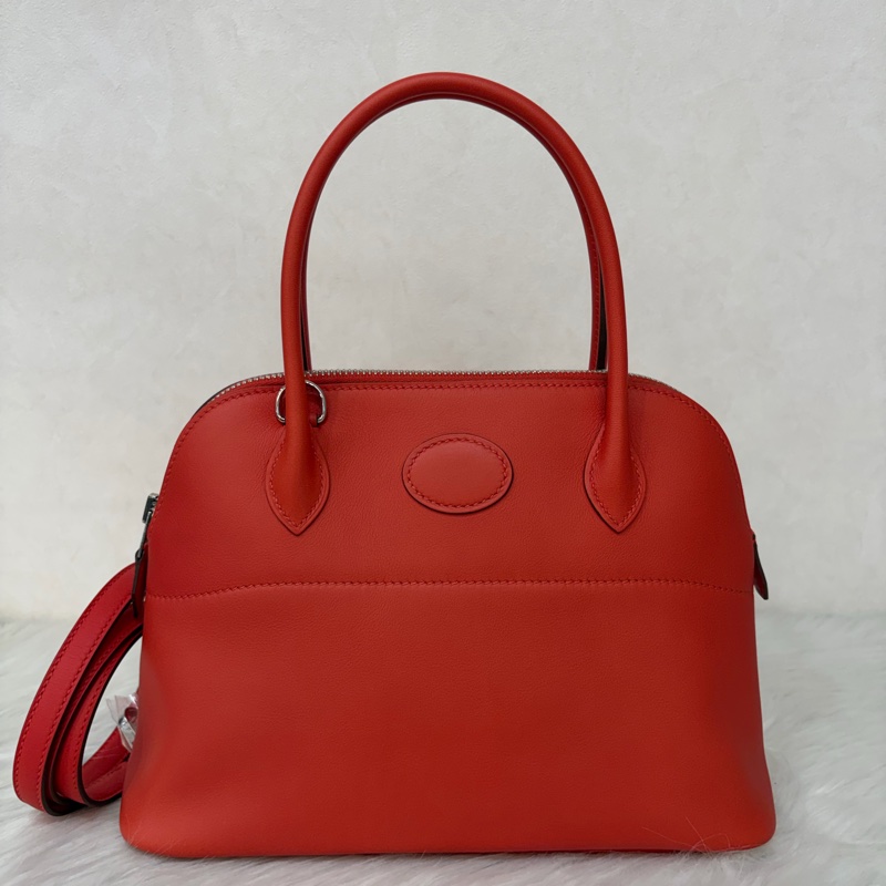 HERMES 愛馬仕 銀釦 BOLIDE 27 S5 番茄紅 SWIFT皮 柏莉包 柏麗包 手提包 斜背包 肩背包-0