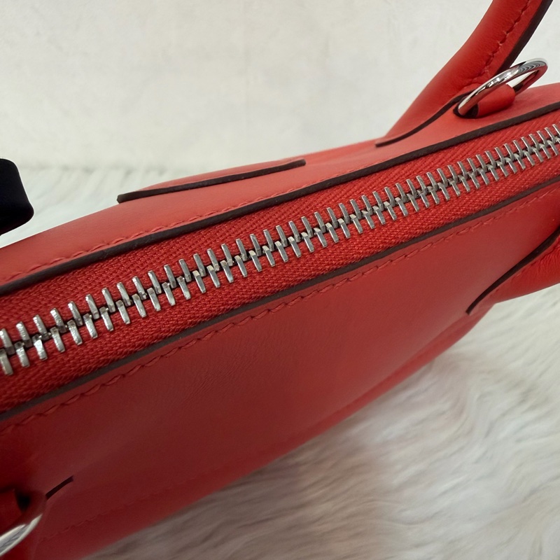 HERMES 愛馬仕 銀釦 BOLIDE 27 S5 番茄紅 SWIFT皮 柏莉包 柏麗包 手提包 斜背包 肩背包-23