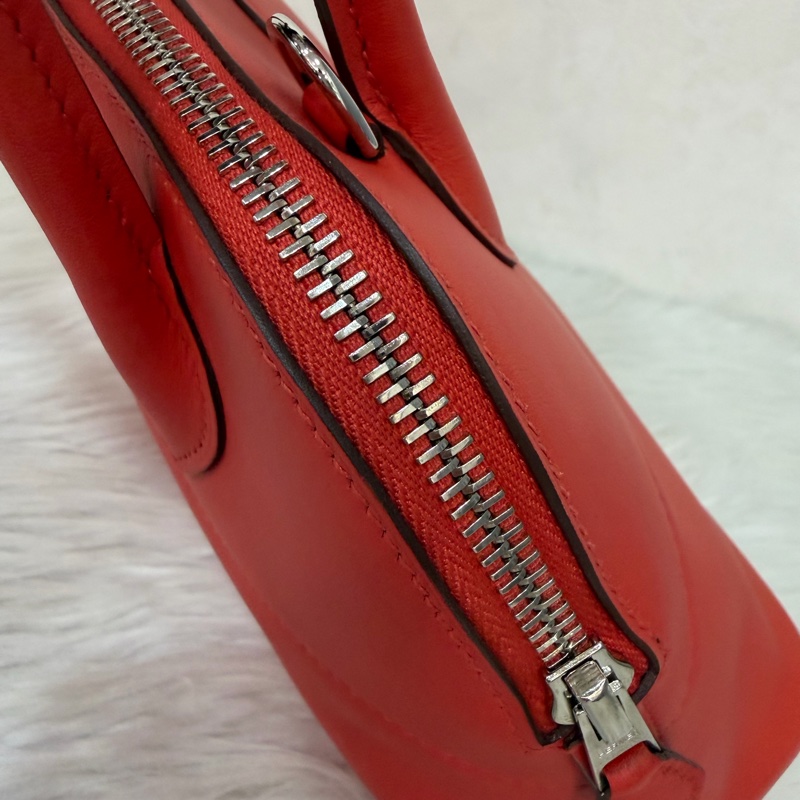 HERMES 愛馬仕 銀釦 BOLIDE 27 S5 番茄紅 SWIFT皮 柏莉包 柏麗包 手提包 斜背包 肩背包-25