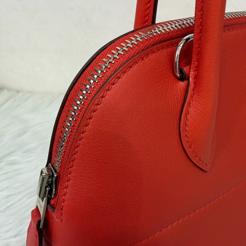 HERMES 愛馬仕 銀釦 BOLIDE 27 S5 番茄紅 SWIFT皮 柏莉包 柏麗包 手提包 斜背包 肩背包-26