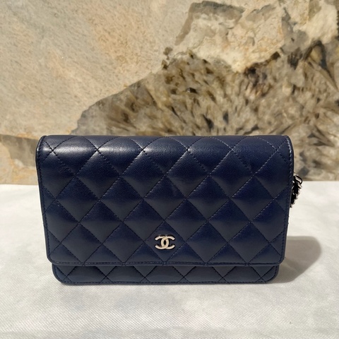 Chanel黑銀羊皮coco Woc