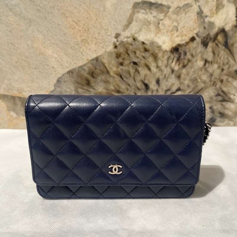 Chanel黑銀羊皮coco Woc-0