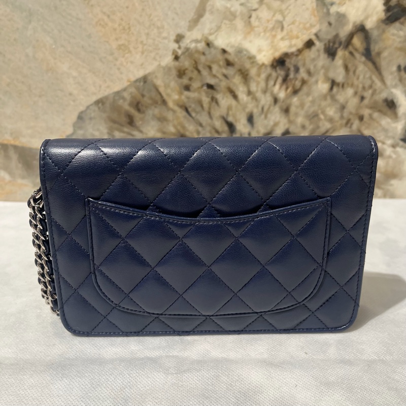 Chanel黑銀羊皮coco Woc-2