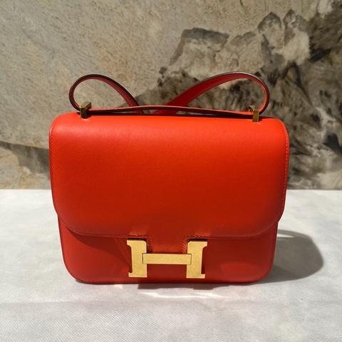 Hermes橘紅金 swift constance 側背包