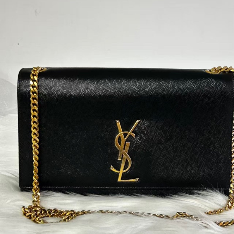 Saint Laurent / 聖羅蘭 Kate 金色Logo 粒面壓花皮革 單肩包斜挎包 女款 黑色-0