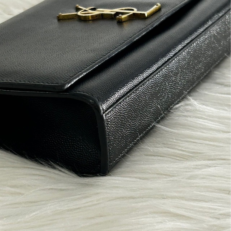 Saint Laurent / 聖羅蘭 Kate 金色Logo 粒面壓花皮革 單肩包斜挎包 女款 黑色-2