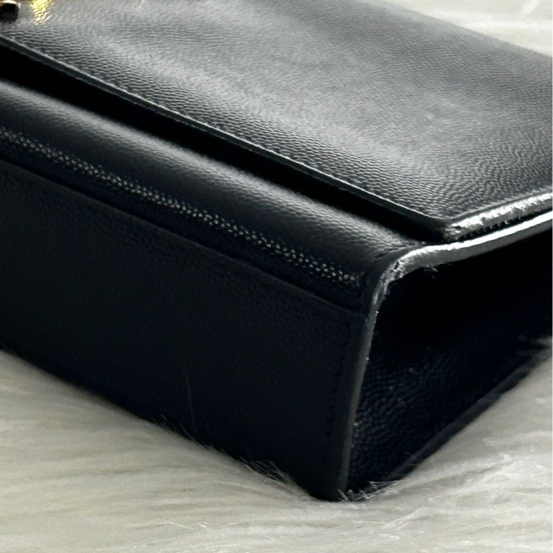 Saint Laurent / 聖羅蘭 Kate 金色Logo 粒面壓花皮革 單肩包斜挎包 女款 黑色-3