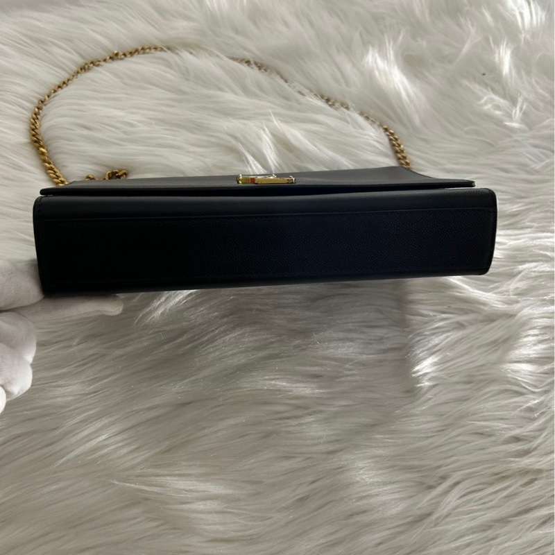 Saint Laurent / 聖羅蘭 Kate 金色Logo 粒面壓花皮革 單肩包斜挎包 女款 黑色-6