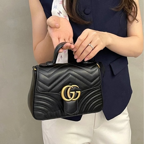 優雅高級實用🤩99新🆕Gucci古馳黑金雙G logo馬蒙marmont 郵差包手提斜挎單肩包