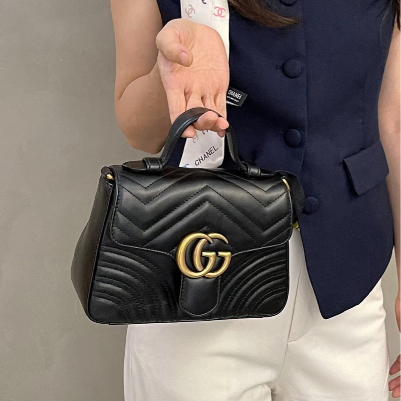 優雅高級實用🤩99新🆕Gucci古馳黑金雙G logo馬蒙marmont 郵差包手提斜挎單肩包-1