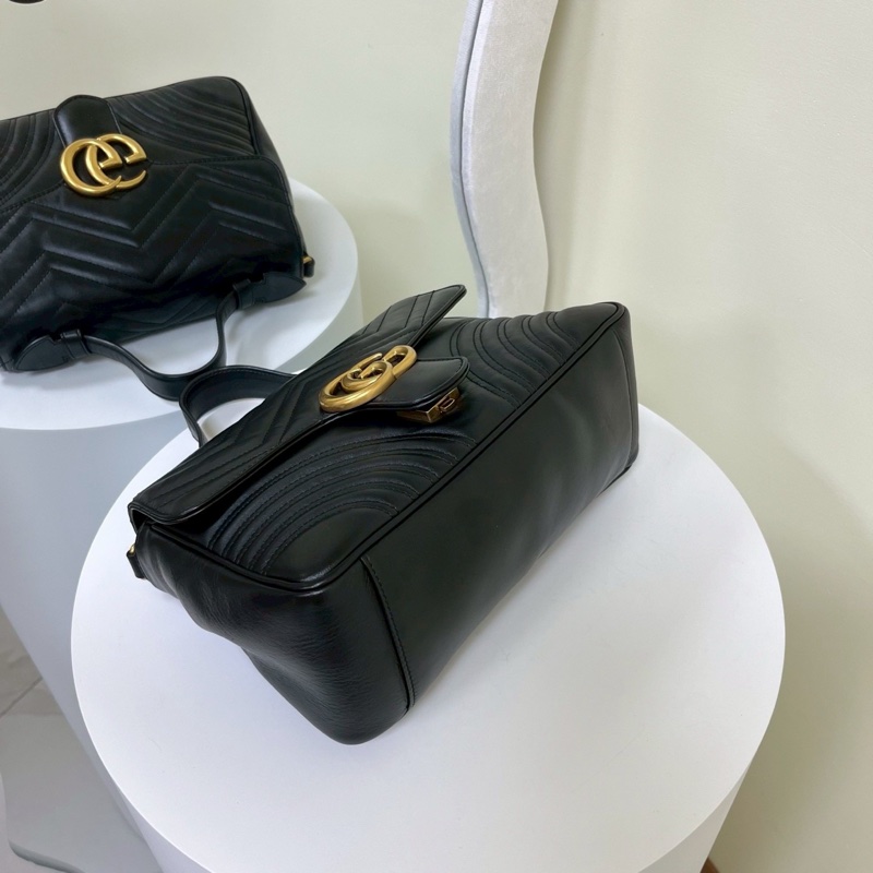 優雅高級實用🤩99新🆕Gucci古馳黑金雙G logo馬蒙marmont 郵差包手提斜挎單肩包-13