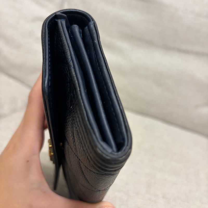 Chanel Boy 扣式長夾 深藍色荔枝紋牛皮配復古金扣-11