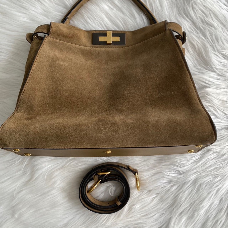 Fendi 芬迪 Peekaboo 棕色 絨面革限量版 質感極佳-8