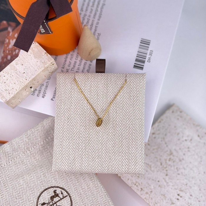 全新 現貨 HERMES 橢圓 H MINI POP 白色 琺瑯 金鏈 項鍊-2
