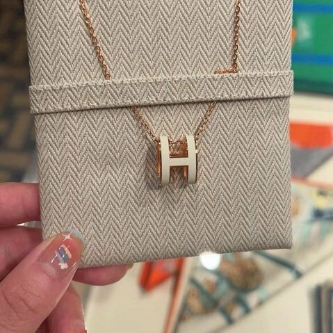 全新 現貨 HERMES POP H 橢圓 白色 琺瑯 玫瑰金鏈 項鍊
