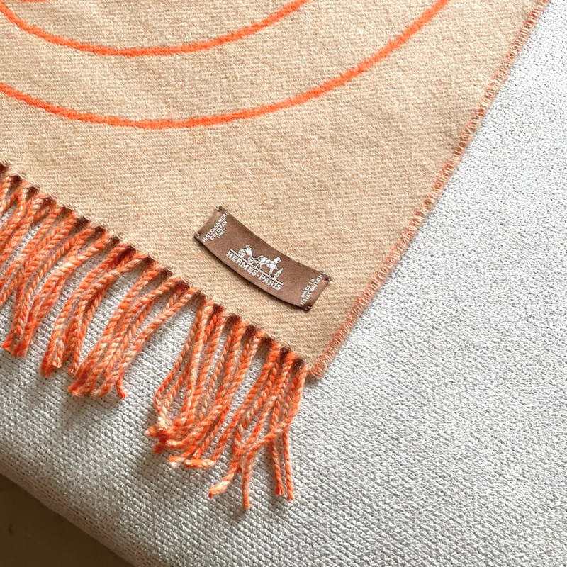 Hermes 愛馬仕 橘金棕雙面馬兒圍巾/全新閒置美品-3