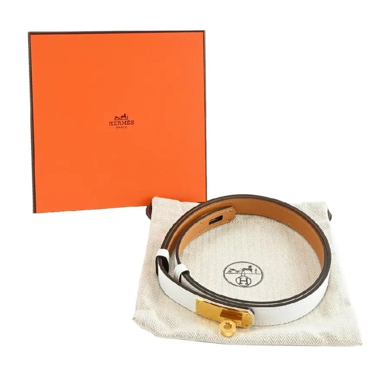 全新 現貨 HERMES KELLY 18 腰帶 皮帶 白色 金釦 現貨-3