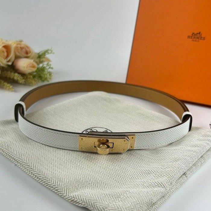 全新 現貨 HERMES KELLY 18 腰帶 皮帶 白色 金釦 現貨-4