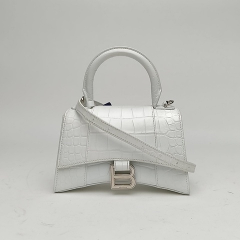 BALENCIAGA Hourglass沙漏XS碼白色牛皮肩背包