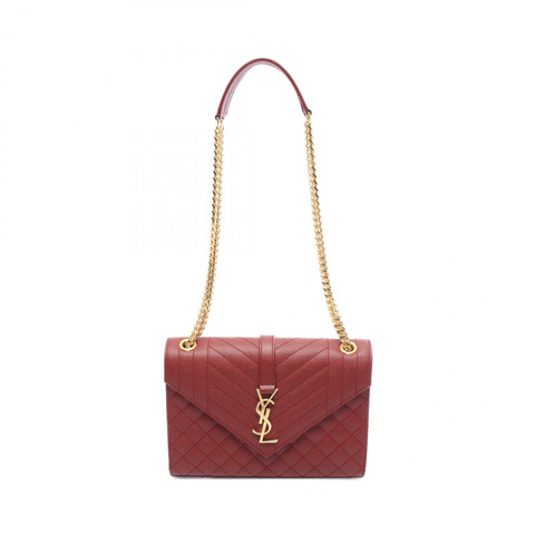 SAINT LAURENT PARIS 信封式中型鏈條單肩包 600185 皮革 紅色 二手