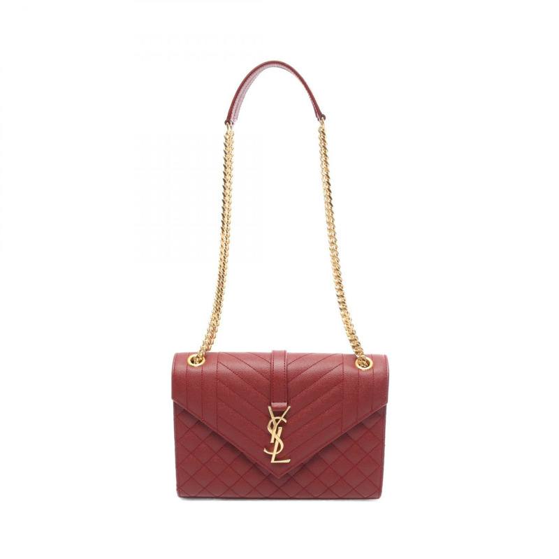 SAINT LAURENT PARIS 信封式中型鏈條單肩包 600185 皮革 紅色 二手-0