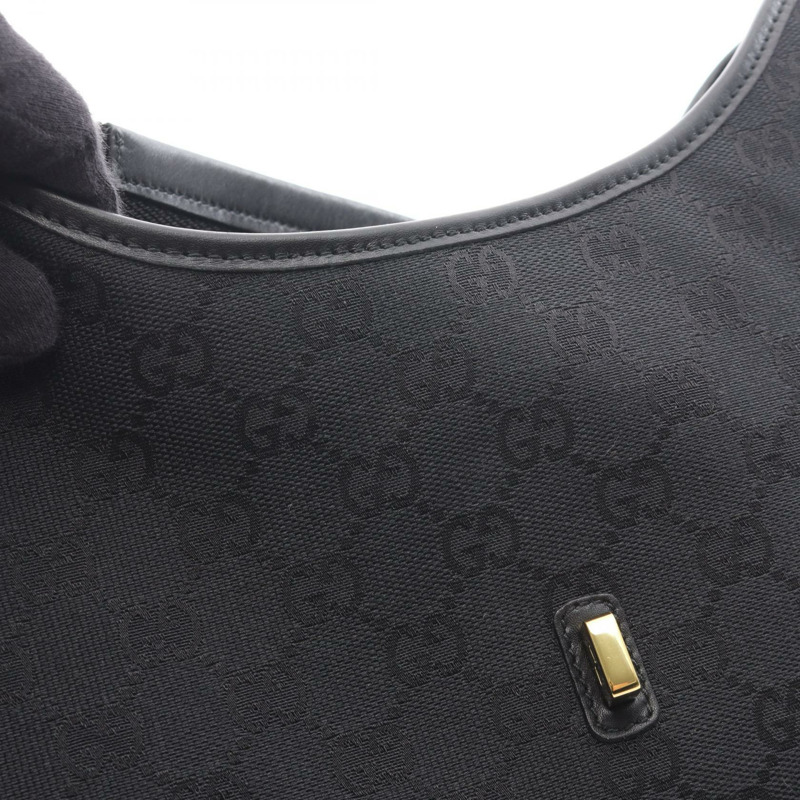 GUCCI GG帆布單肩手提包 92736 帆布皮革黑色二手女款-8