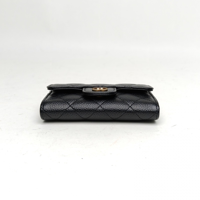 CHANEL CF短款口蓋錢包黑色荔枝牛皮27開金扣-3