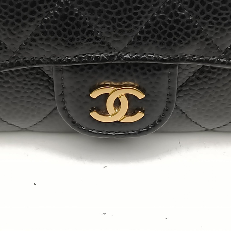 CHANEL CF短款口蓋錢包黑色荔枝牛皮27開金扣-4
