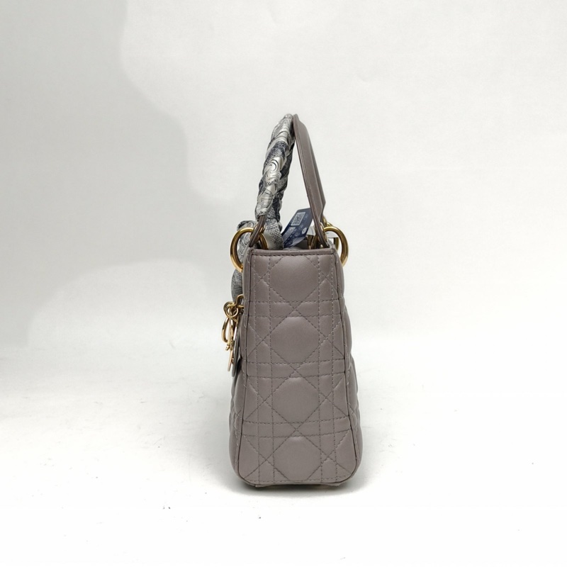 DIOR LadyDior戴妃包四格帶灰色羊皮金扣肩背包2018-1