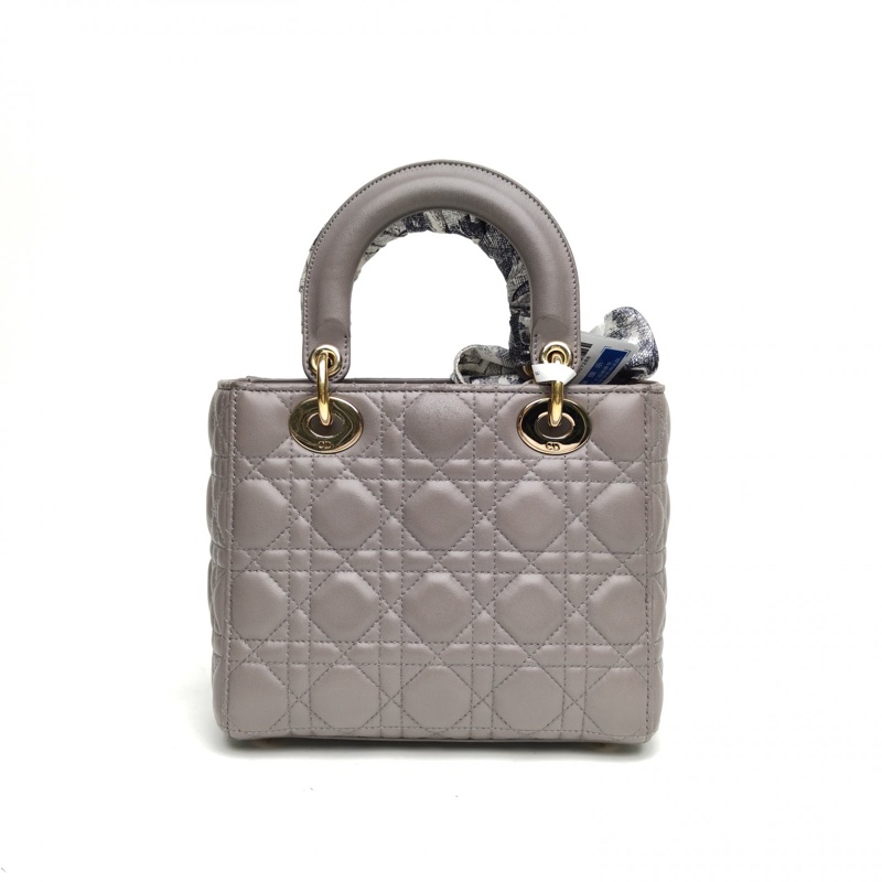 DIOR LadyDior戴妃包四格帶灰色羊皮金扣肩背包2018-2