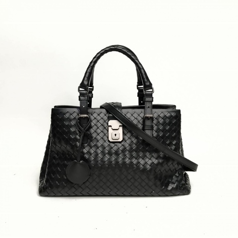 BOTTEGA VENETA Roma羅馬包小號黑色牛皮鎢鋼扣肩背包