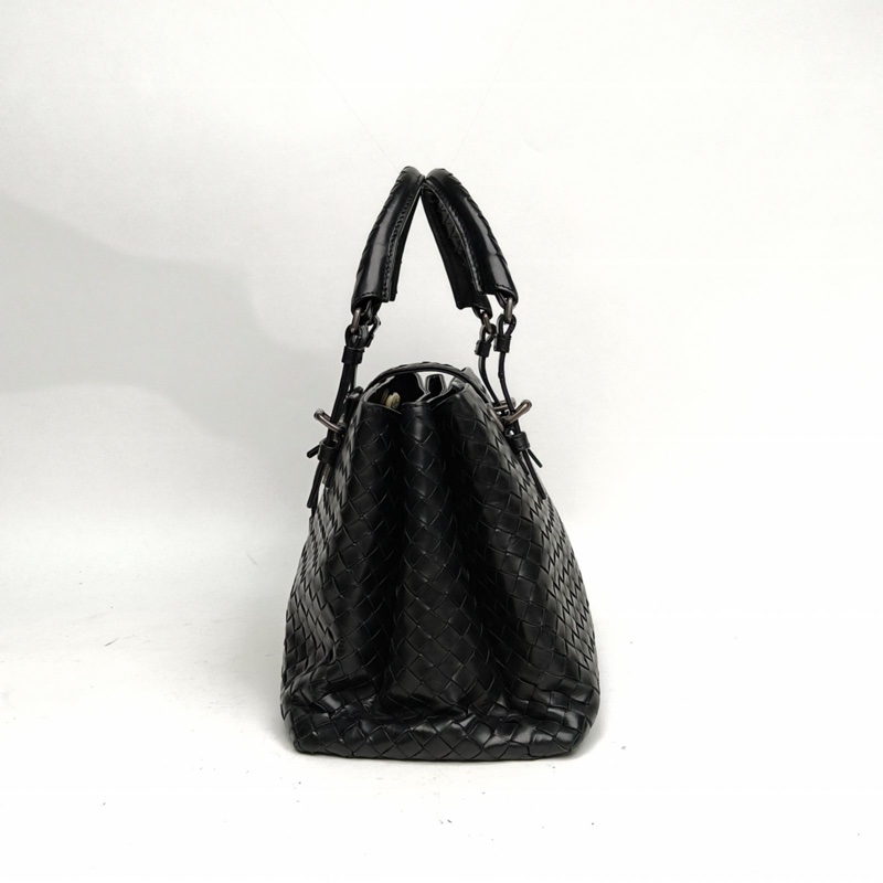 BOTTEGA VENETA Roma羅馬包小號黑色牛皮鎢鋼扣肩背包-1