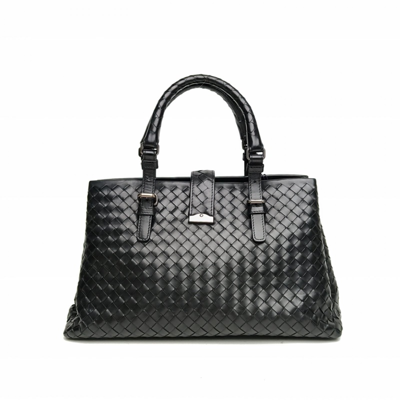 BOTTEGA VENETA Roma羅馬包小號黑色牛皮鎢鋼扣肩背包-2