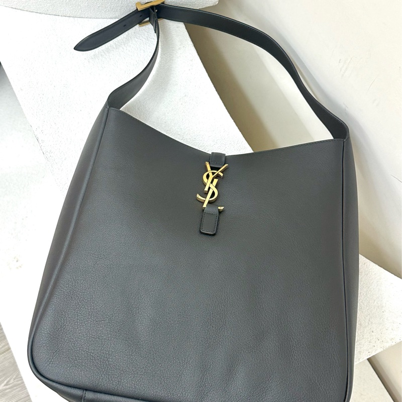 全新SAINT LAURENT YSL hobo包水桶包手提包 牛皮 單肩包 大號 large黑色black-6