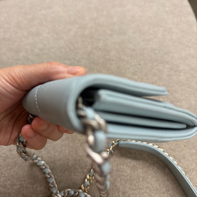 香奈兒Chanel 19經典雙C LOGO小羊皮銀扣零錢包 湖水藍-13