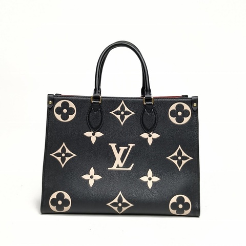 LOUIS VUITTON Onthego中號黑白牛皮晶片大Logo印花肩背包