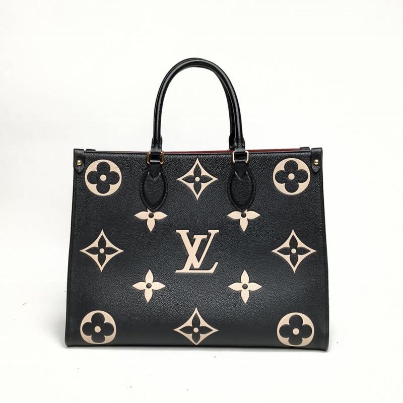 LOUIS VUITTON Onthego中號黑白牛皮晶片大Logo印花肩背包-2