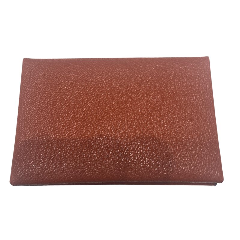 HERMES 愛馬仕 CALVI 古銅色 皮革 銀釦-0