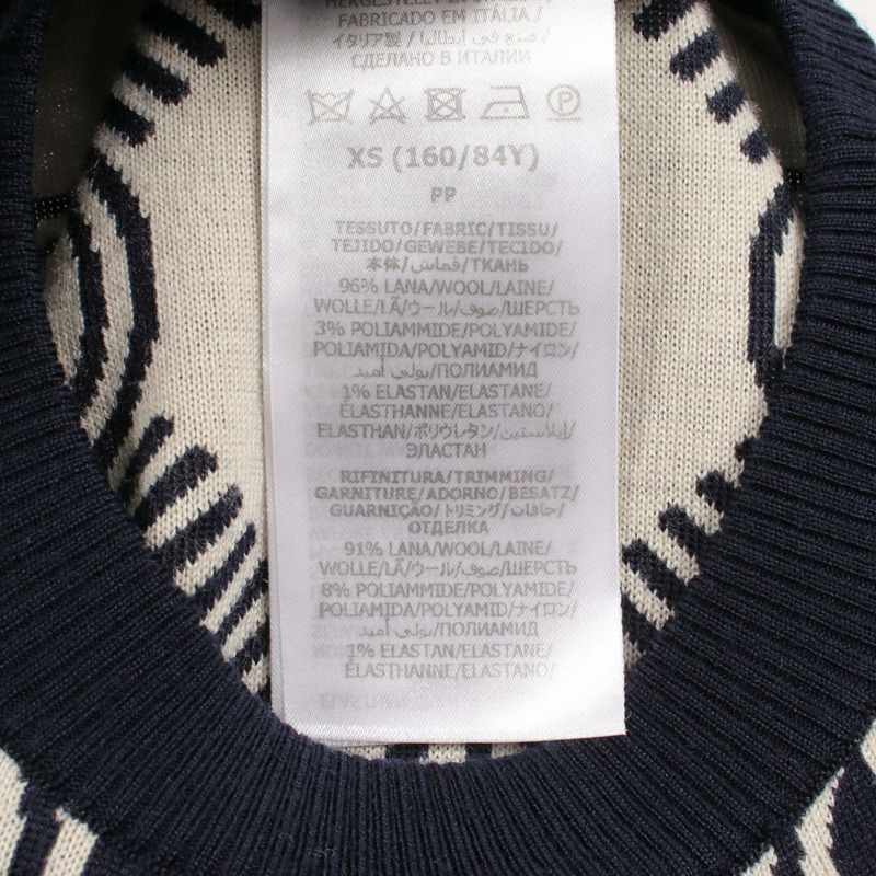 GUCCI GG提花短袖針織毛衣，羊毛材質，海軍藍/米色，二手，XS碼-3