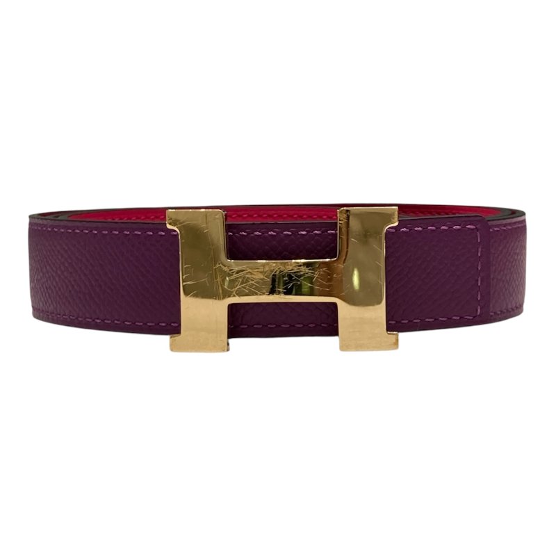 HERMES 愛馬仕 U刻印 H BELT 皮帶 80CM 紫×桃紅 雙色 金釦-0