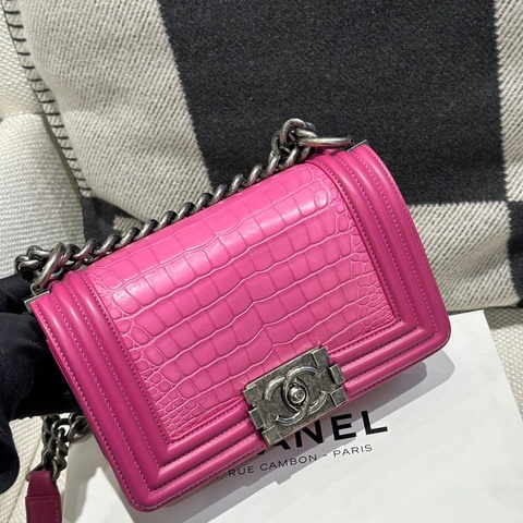 Chanel Pink Matte Alligator And Leather Small Boy Bag