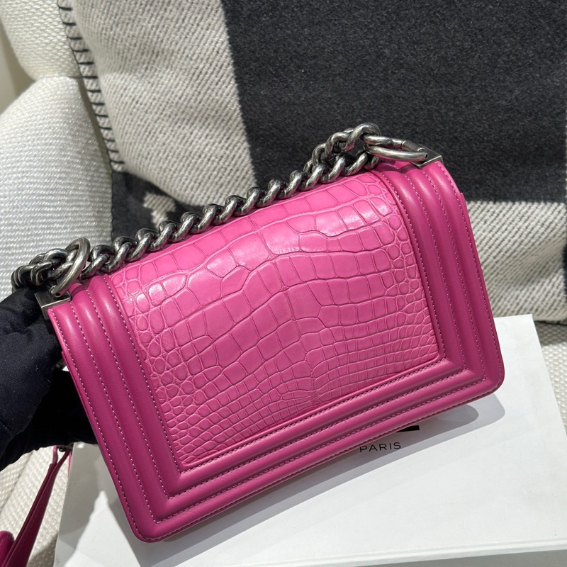 Chanel Pink Matte Alligator And Leather Small Boy Bag-1