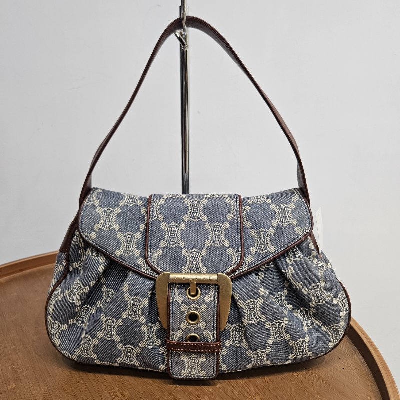 Celine Triomphe Denim Shoulder Bag 中古老花牛仔布單肩腋下包-0