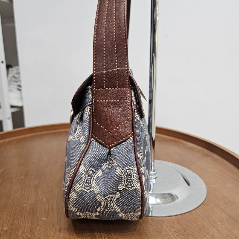 Celine Triomphe Denim Shoulder Bag 中古老花牛仔布單肩腋下包-3