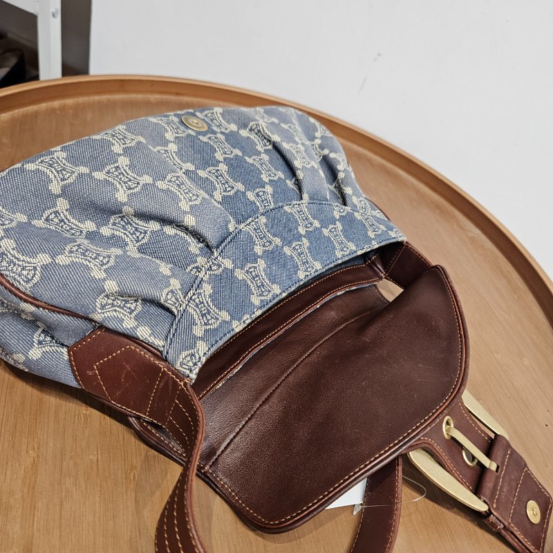 Celine Triomphe Denim Shoulder Bag 中古老花牛仔布單肩腋下包-6