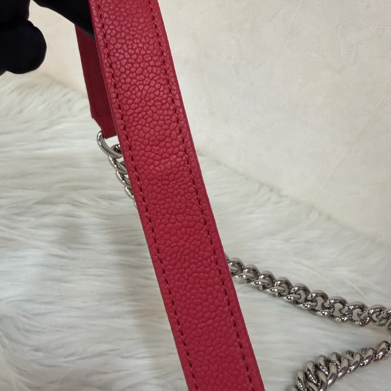 CHANEL A67085 櫻桃色 荔枝皮 銀鍊 mini BOY 肩背包側背包斜背包兩用包-54