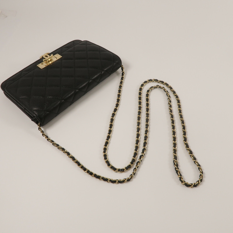 CHANEL 牛皮皮革Golden Class Double CC Wallet On Chain鏈帶肩背袋-9